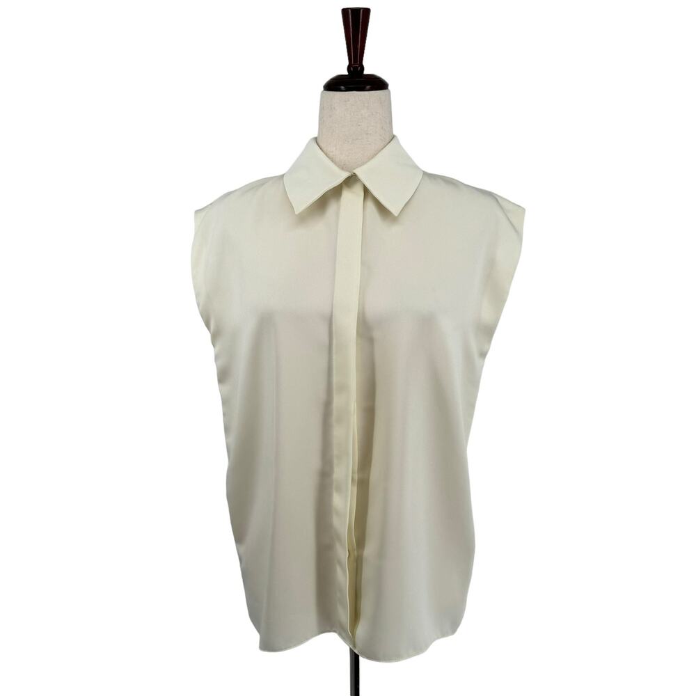 Vtg St John Corpcore Preppy Minimalist Button Down Top 6‎ Cream Old Money Luxury